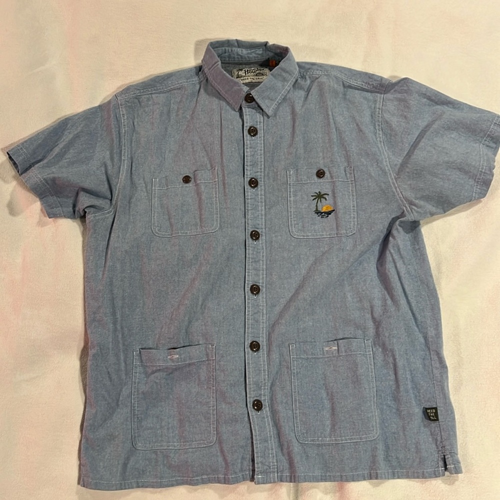 HOWLER Bros Large Short Sleeve Button-Up Shirt - Light Blue Denim